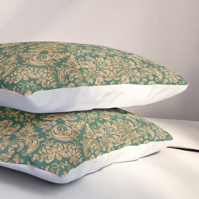Antique Gold and Green Brocade Pattern Pillow Sham Gallery Image 3