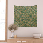 Antique Gold and Green Brocade Pattern Wall Tapestry Gallery Image 2