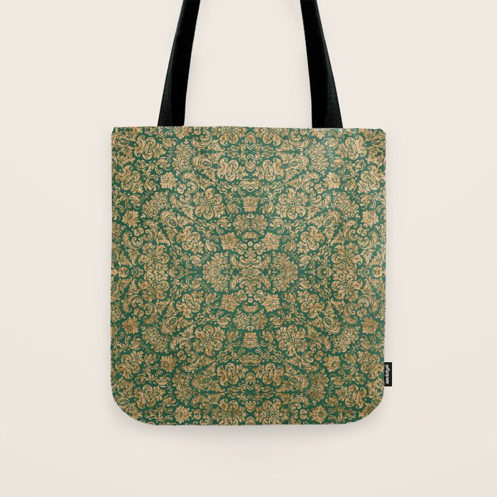 Antique Gold and Green Brocade Pattern Tote Bag Gallery Image 1
