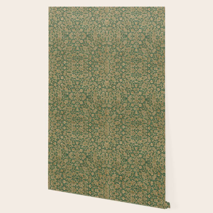 Antique Gold and Green Brocade Pattern Wallpaper Gallery Image 2