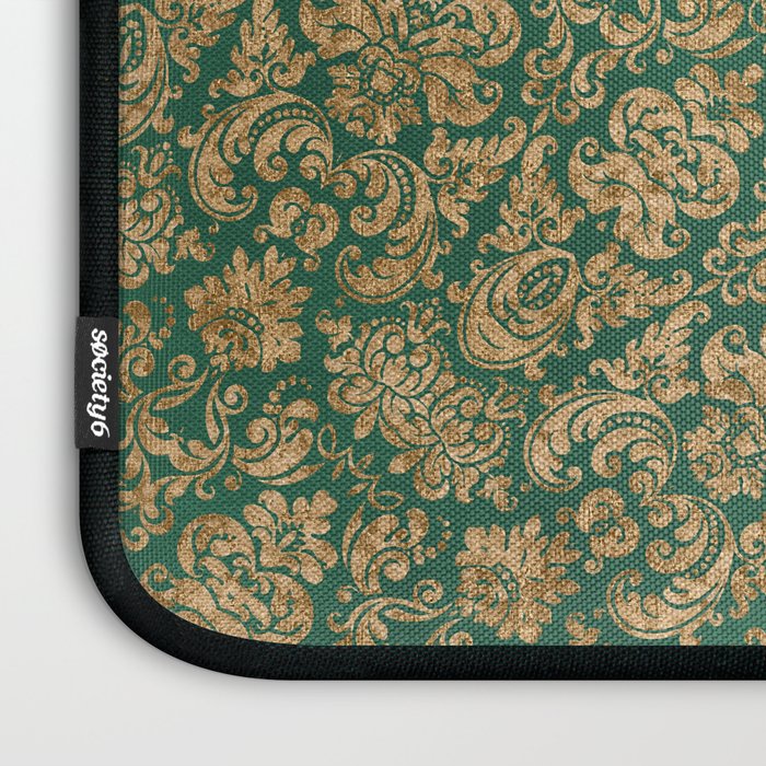 Antique Gold and Green Brocade Pattern Laptop Sleeve Gallery Image 3