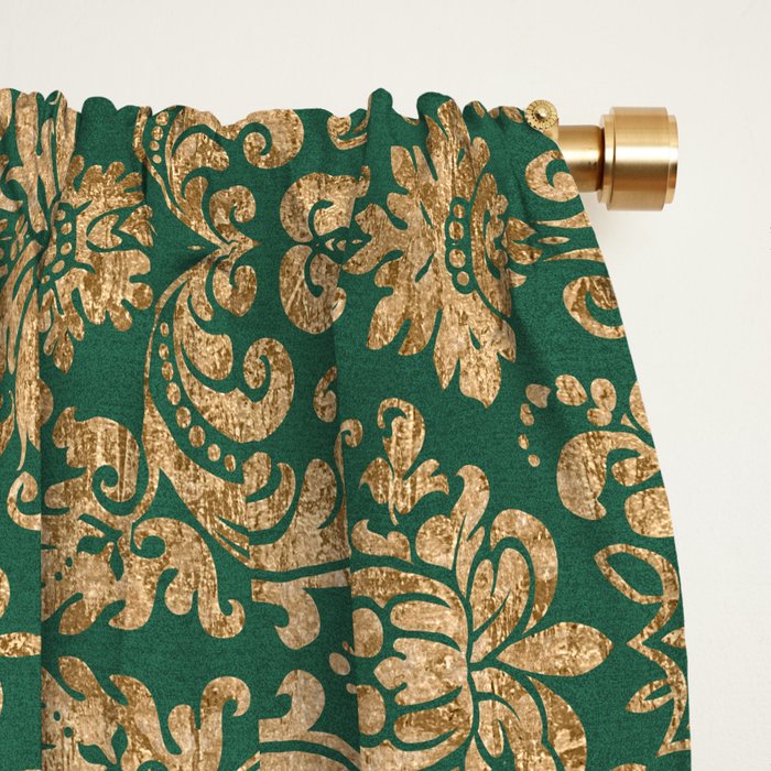 Antique Gold and Green Brocade Pattern Window Curtain Gallery Image 2