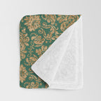 Antique Gold and Green Brocade Pattern Throw Blanket Gallery Image 3