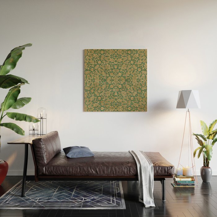 Antique Gold and Green Brocade Pattern Wood Wall Art Gallery Image 2