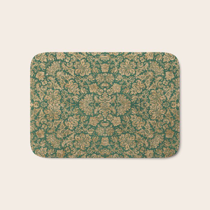 Antique Gold and Green Brocade Pattern Bath Mat Gallery Image 1