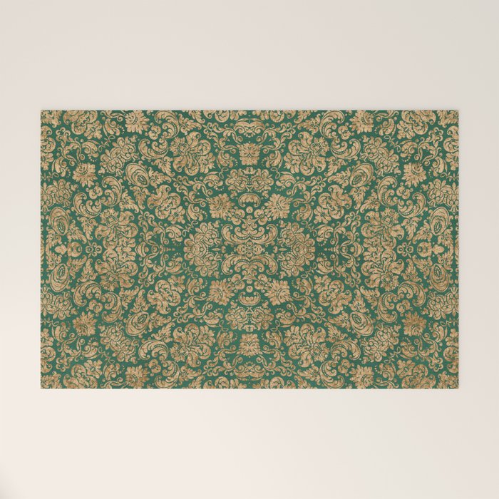 Antique Gold and Green Brocade Pattern Welcome Mat Gallery Image 1