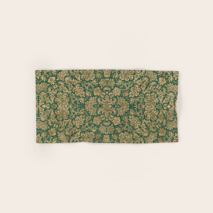 Antique Gold and Green Brocade Pattern Bath Towel Gallery Image 1