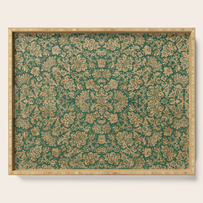 Antique Gold and Green Brocade Pattern Serving Tray Gallery Image 1
