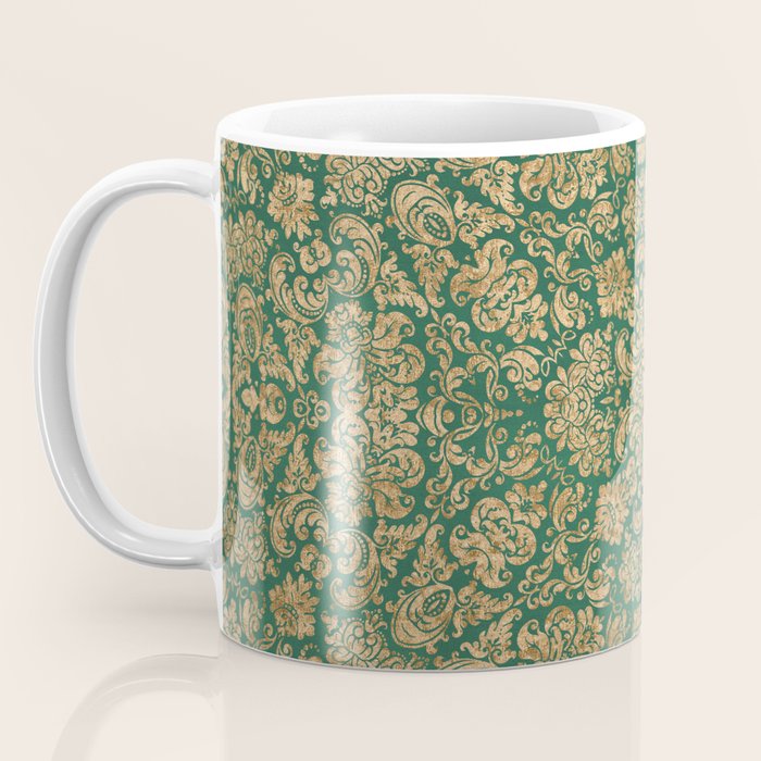 Antique Gold and Green Brocade Pattern Coffee Mug Gallery Image 3