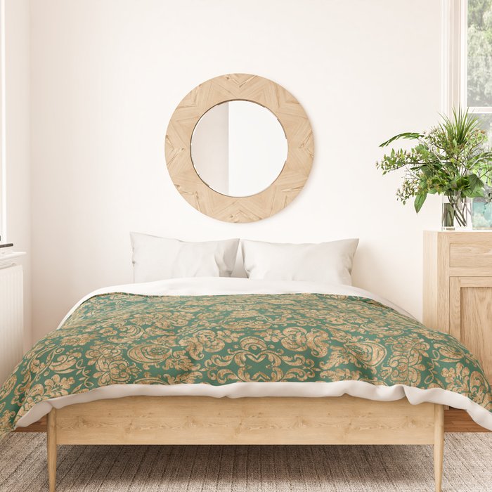 Antique Gold and Green Brocade Pattern Duvet Cover Gallery Image 3