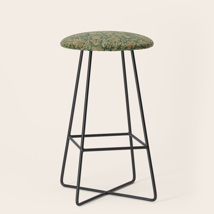 Antique Gold and Green Brocade Pattern Stool Gallery Image 1