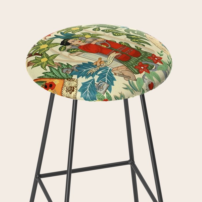 Frida's CoyoacÃ¡n Mexican Garden of Casa Azul Lush Tropical  floral painting Stool Gallery Image 2