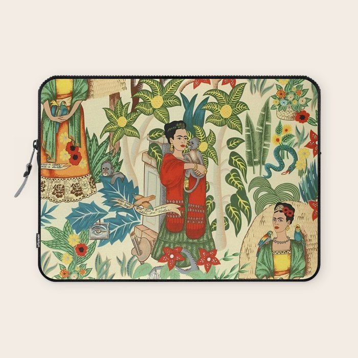 Frida's CoyoacÃ¡n Mexican Garden of Casa Azul Lush Tropical  floral painting Laptop Sleeve Gallery Image 1