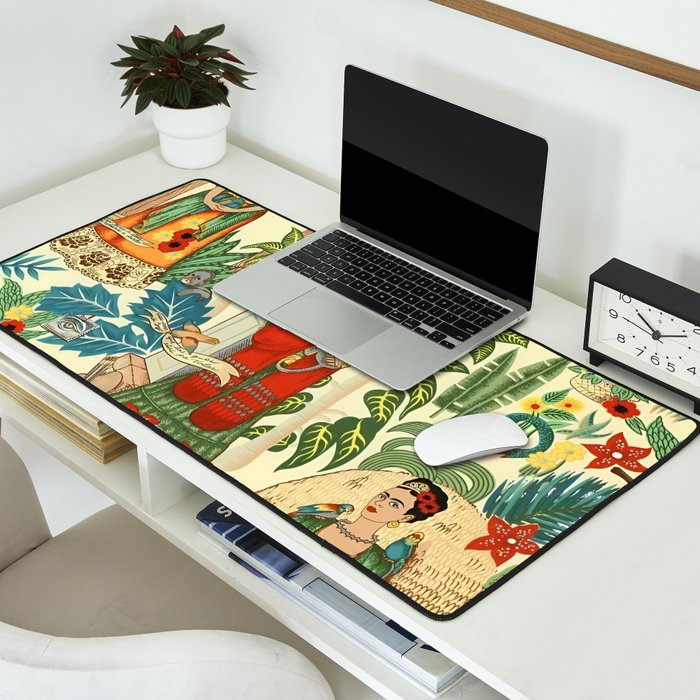 Frida's CoyoacÃ¡n Mexican Garden of Casa Azul Lush Tropical  floral painting Desk Mat Gallery Image 2