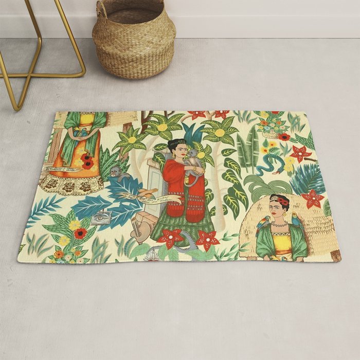 Frida's CoyoacÃ¡n Mexican Garden of Casa Azul Lush Tropical  floral painting Rug Gallery Image 1