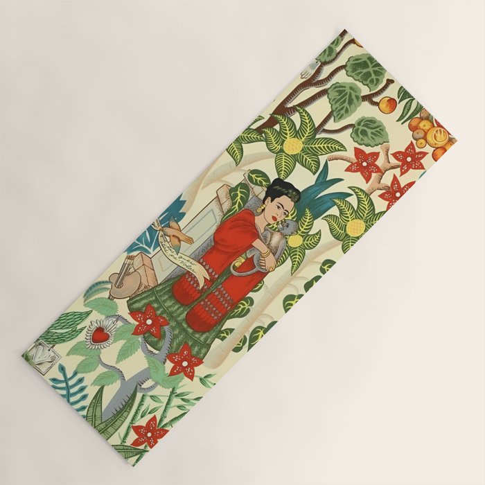 Frida's CoyoacÃ¡n Mexican Garden of Casa Azul Lush Tropical  floral painting Yoga Mat Gallery Image 1