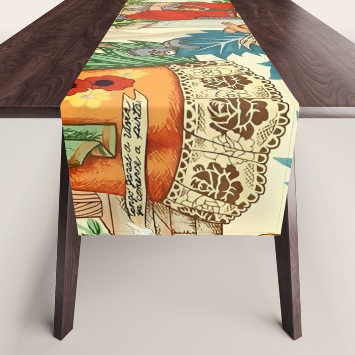 Frida's CoyoacÃ¡n Mexican Garden of Casa Azul Lush Tropical  floral painting Table Runner Gallery Image 1