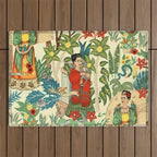 Frida's CoyoacÃ¡n Mexican Garden of Casa Azul Lush Tropical  floral painting Outdoor Rug Gallery Image 1