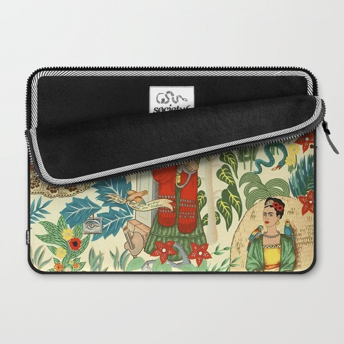 Frida's CoyoacÃ¡n Mexican Garden of Casa Azul Lush Tropical  floral painting Laptop Sleeve Gallery Image 2