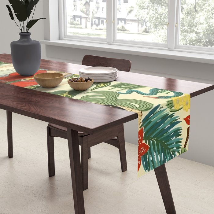 Frida's CoyoacÃ¡n Mexican Garden of Casa Azul Lush Tropical  floral painting Table Runner Gallery Image 2