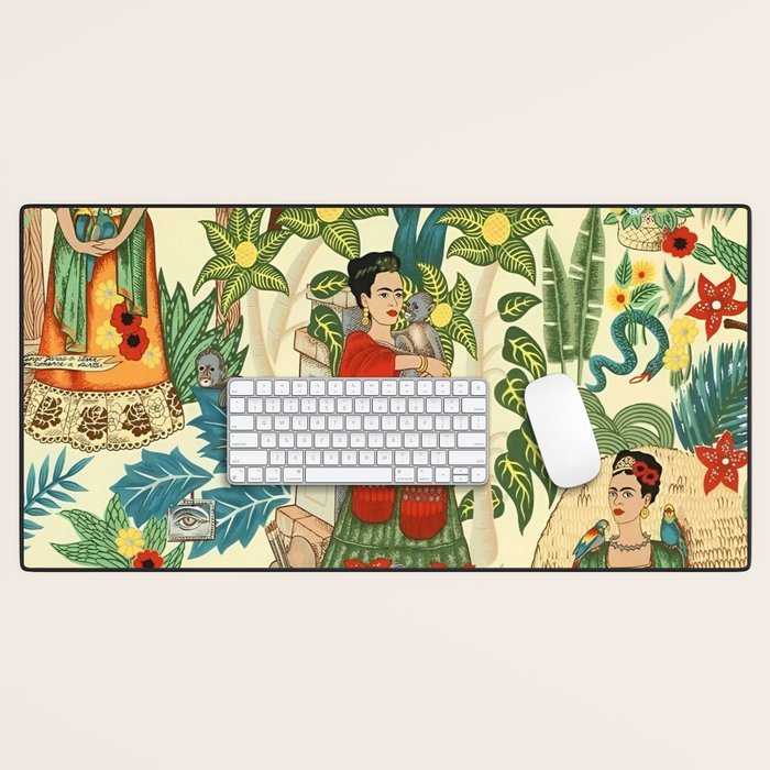 Frida's CoyoacÃ¡n Mexican Garden of Casa Azul Lush Tropical  floral painting Desk Mat Gallery Image 1