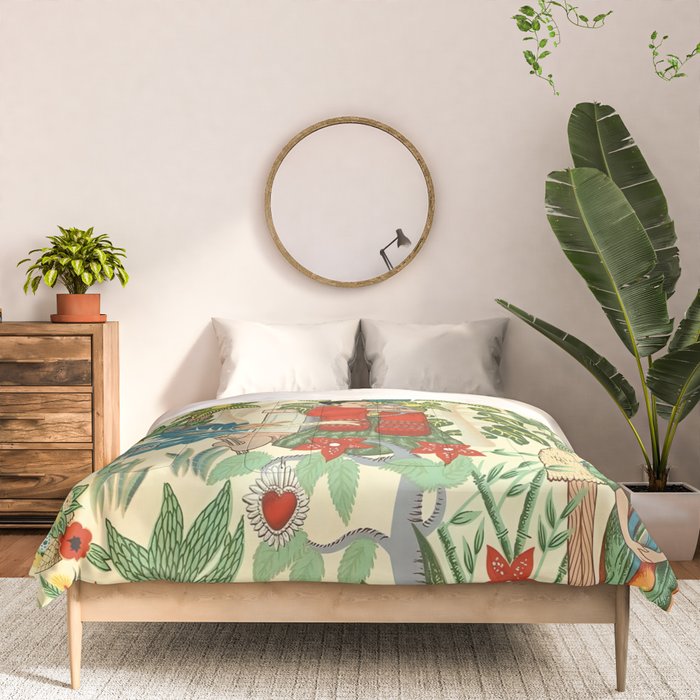 Frida's CoyoacÃ¡n Mexican Garden of Casa Azul Lush Tropical  floral painting Comforter Gallery Image 3