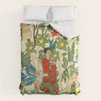 Frida's CoyoacÃ¡n Mexican Garden of Casa Azul Lush Tropical  floral painting Comforter Gallery Image 6