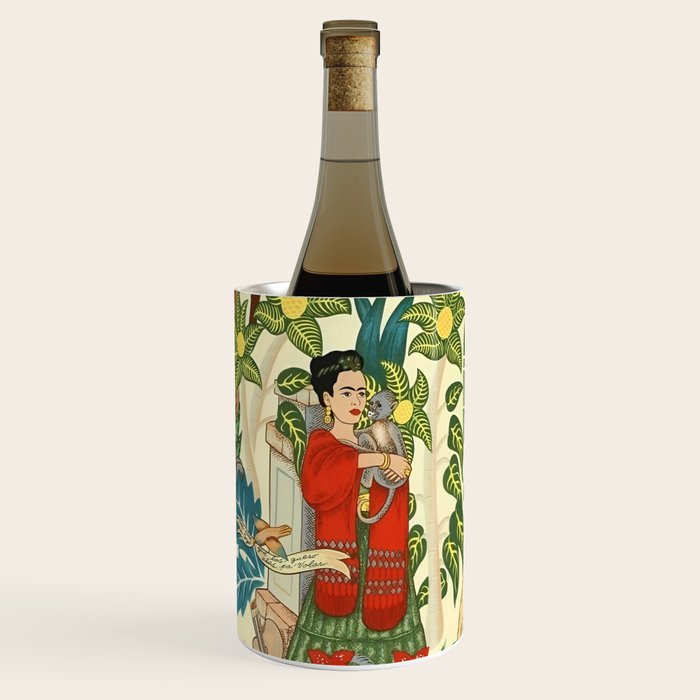 Frida's CoyoacÃ¡n Mexican Garden of Casa Azul Lush Tropical  floral painting Wine Chiller Gallery Image 1