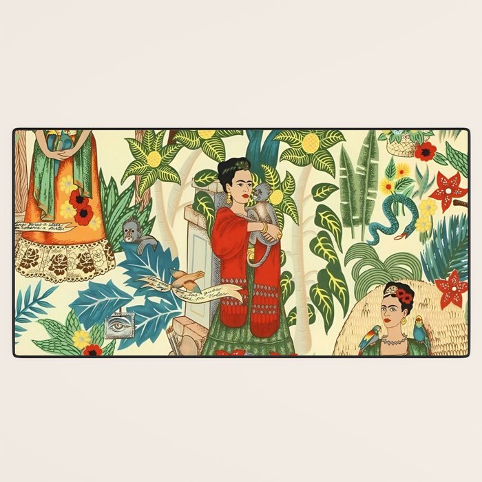 Frida's CoyoacÃ¡n Mexican Garden of Casa Azul Lush Tropical  floral painting Desk Mat Gallery Image 3
