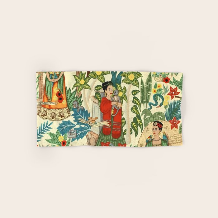 Frida's CoyoacÃ¡n Mexican Garden of Casa Azul Lush Tropical  floral painting Bath Towel Gallery Image 1