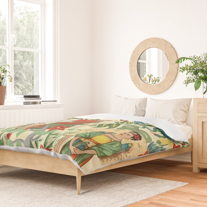 Frida's CoyoacÃ¡n Mexican Garden of Casa Azul Lush Tropical  floral painting Duvet Cover Gallery Image 2
