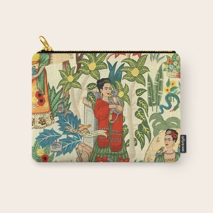 Frida's CoyoacÃ¡n Mexican Garden of Casa Azul Lush Tropical  floral painting Carry All Pouch Gallery Image 1