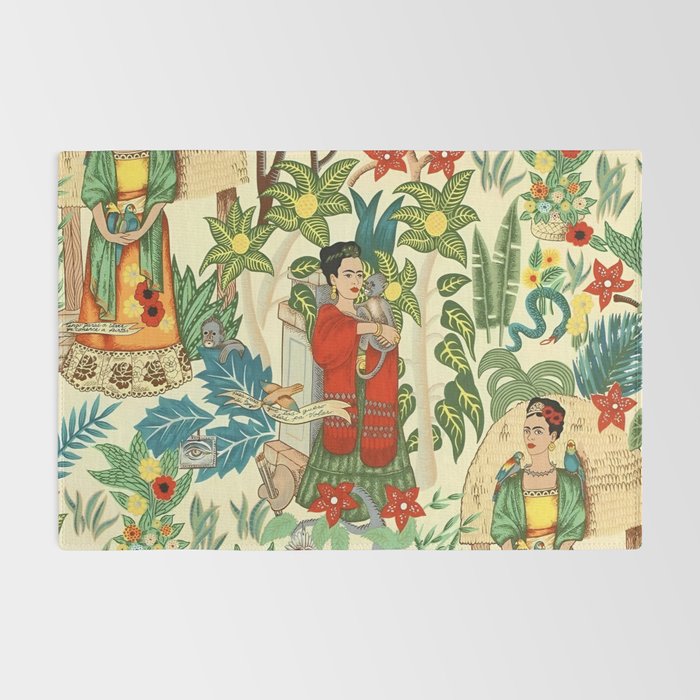 Frida's CoyoacÃ¡n Mexican Garden of Casa Azul Lush Tropical  floral painting Rug Gallery Image 2