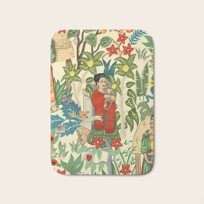 Frida's CoyoacÃ¡n Mexican Garden of Casa Azul Lush Tropical  floral painting Bath Mat Gallery Image 1