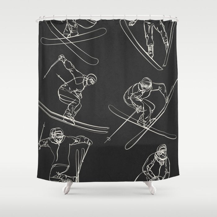 Minimal Skiers Line Art 1 Shower Curtain Gallery Image 1