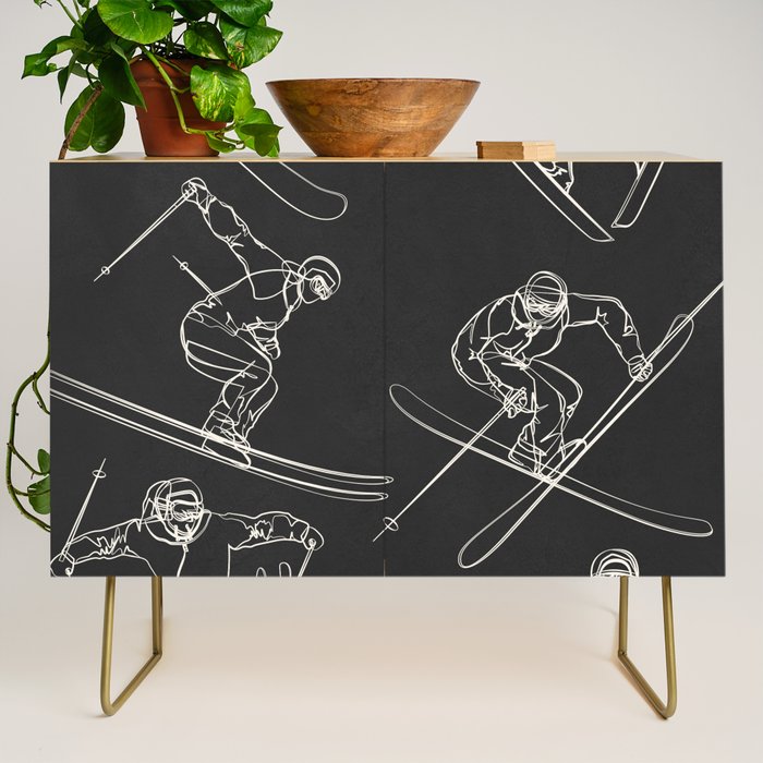 Minimal Skiers Line Art 1 Credenza Gallery Image 1
