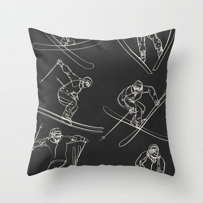 Minimal Skiers Line Art 1 Throw Pillow Gallery Image 6