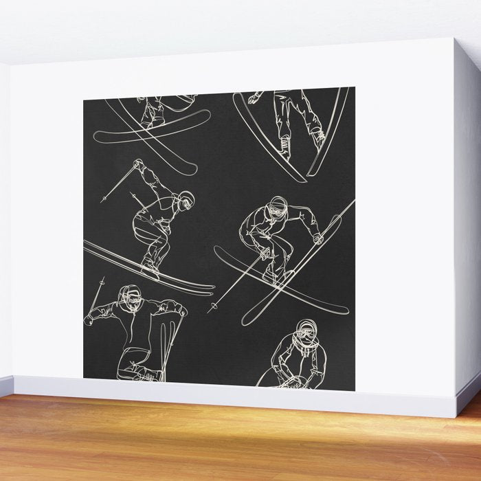 Minimal Skiers Line Art 1 Wall Mural Gallery Image 2