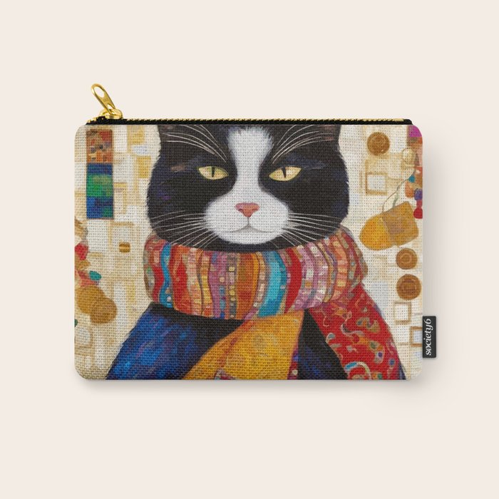 Gustav Klimt Style Tuxedo Cat with Colorful Scarf Carry All Pouch Gallery Image 1
