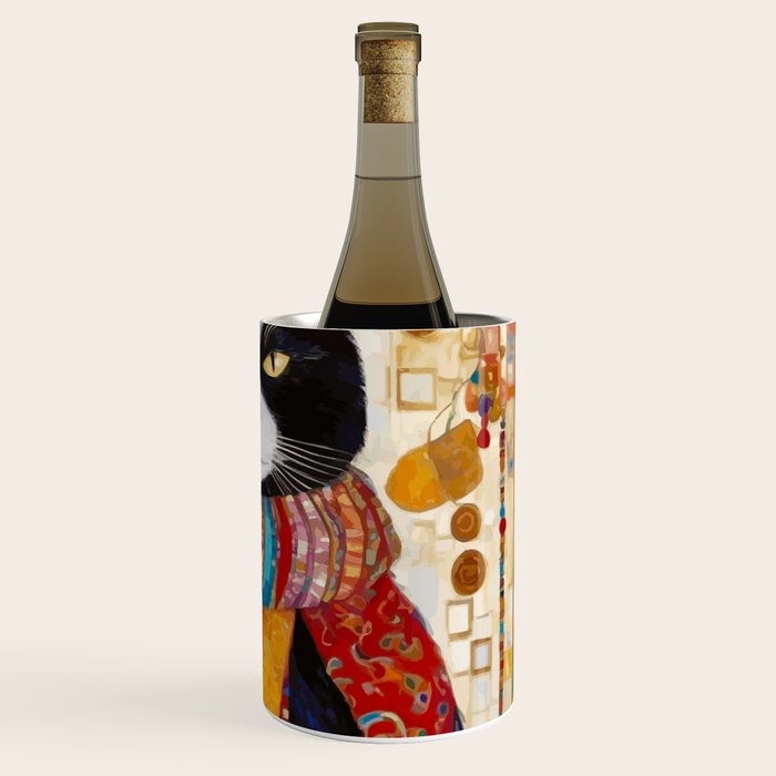 Gustav Klimt Style Tuxedo Cat with Colorful Scarf Wine Chiller Gallery Image 3