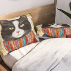 Gustav Klimt Style Tuxedo Cat with Colorful Scarf Pillow Sham Gallery Image 2