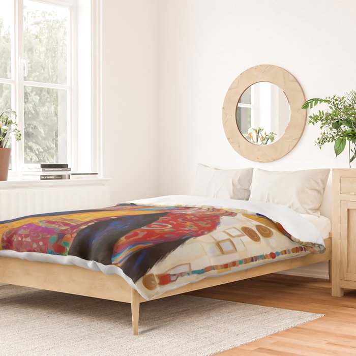 Gustav Klimt Style Tuxedo Cat with Colorful Scarf Duvet Cover Gallery Image 2