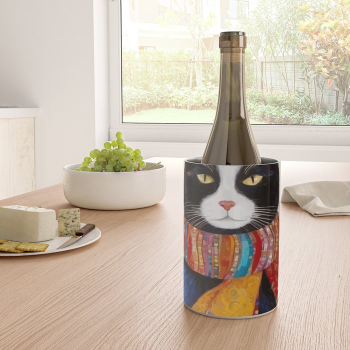 Gustav Klimt Style Tuxedo Cat with Colorful Scarf Wine Chiller Gallery Image 4