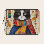 Gustav Klimt Style Tuxedo Cat with Colorful Scarf Laptop Sleeve Gallery Image 1