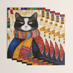 Gustav Klimt Style Tuxedo Cat with Colorful Scarf Wrapping Paper Gallery Image 3