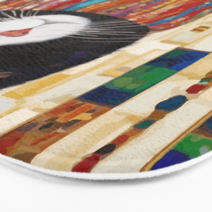 Gustav Klimt Style Tuxedo Cat with Colorful Scarf Bath Mat Gallery Image 3