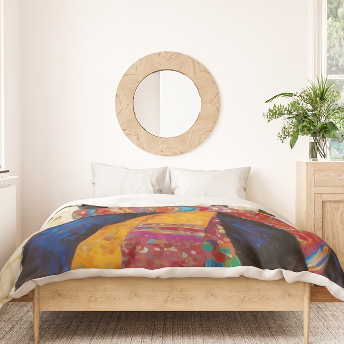 Gustav Klimt Style Tuxedo Cat with Colorful Scarf Duvet Cover Gallery Image 3