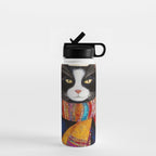 Gustav Klimt Style Tuxedo Cat with Colorful Scarf Water Bottle Gallery Image 1