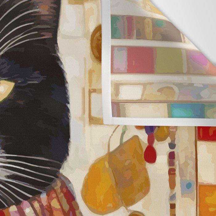 Gustav Klimt Style Tuxedo Cat with Colorful Scarf Wall Tapestry Gallery Image 3