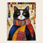 Gustav Klimt Style Tuxedo Cat with Colorful Scarf Poster Gallery Image 4